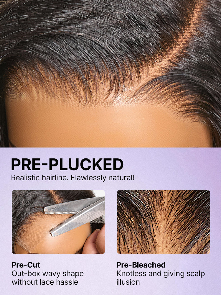 180% Density Light Kinky Straight Butterfly Cut Layered / Kinky Body Wave Glueless 7x6 Closure HD Lace Wig Pre-Cut Lace