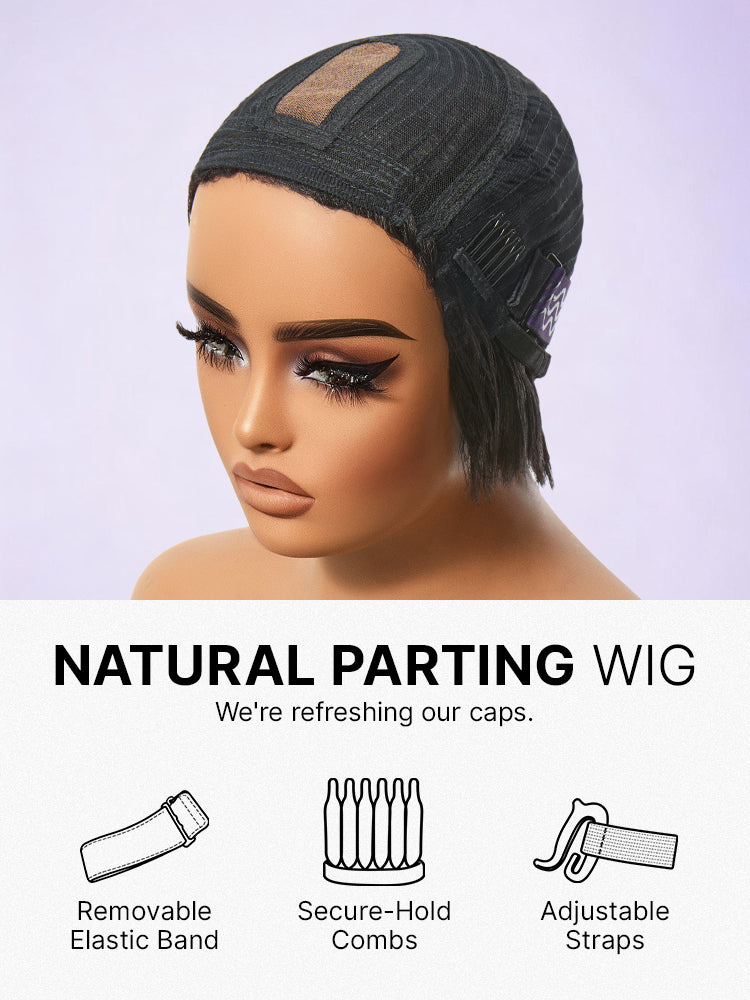 Throw On & Go Natural Black Pixie Cut with Bangs Glueless Minimalist Lace Wig