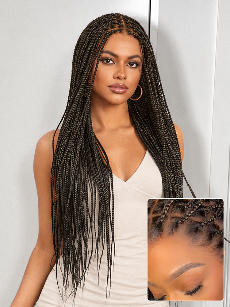 OwnScalp™ 613 Blonde / Natural Black Lightweight Salon-Like Braids with a Real Scalp Look Full HD Lace Knotless Box Braided Wig - US Only
