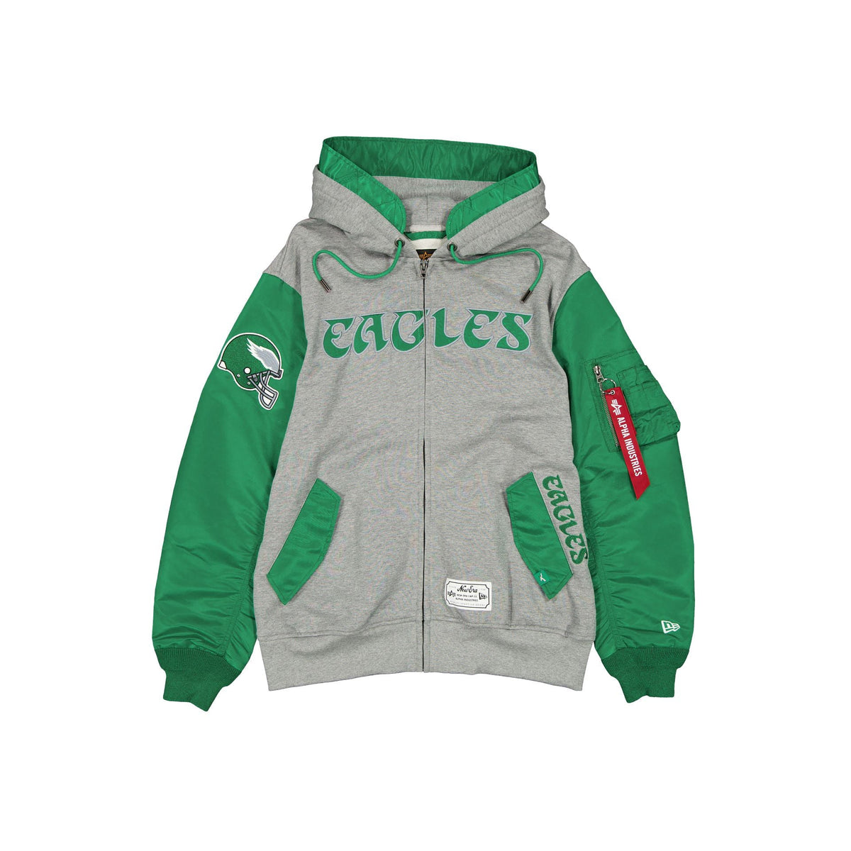 Alpha Industries x Philadelphia Eagles Historic Gray MA-1 Full Zip Fleece Jacket