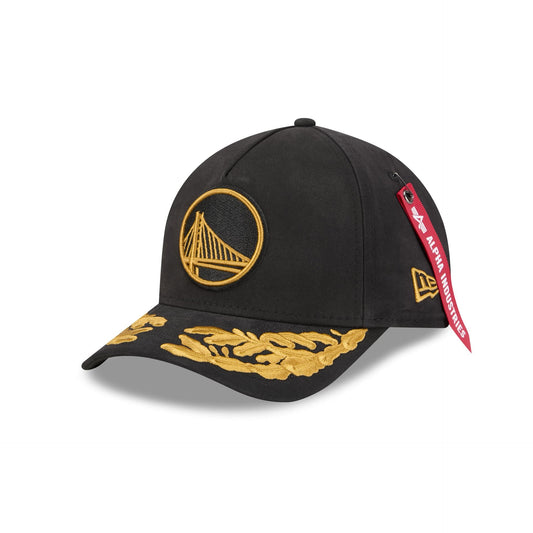 Alpha Industries x Golden State Warriors Black 9FORTY M-Crown A-Frame Snapback Hat