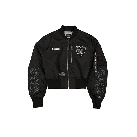 Alpha Industries x Las Vegas Raiders Black and Silver Women's Cropped L-2B Bomber Jacket