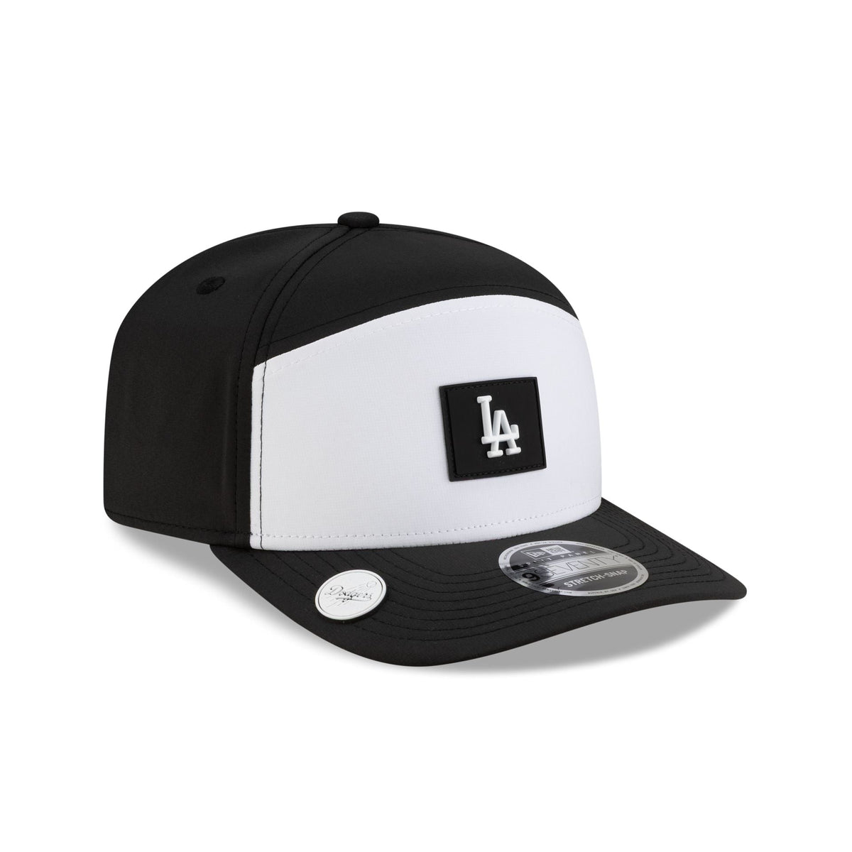Los Angeles Dodgers 2026 Clubhouse Black & White Split Panel 9SEVENTY Stretch-Snap Hat