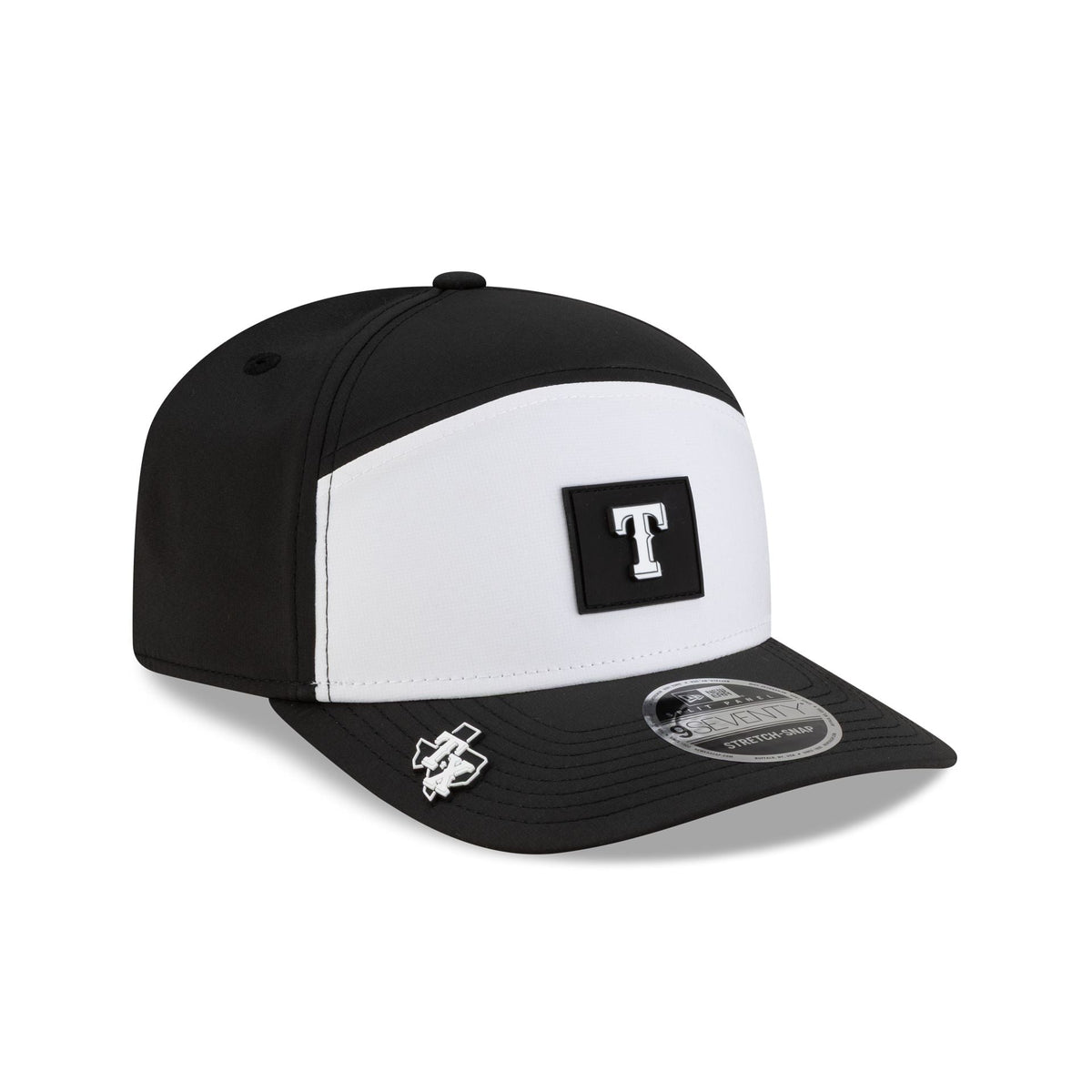 Texas Rangers 2026 Clubhouse Black & White Split Panel 9SEVENTY Stretch-Snap Hat