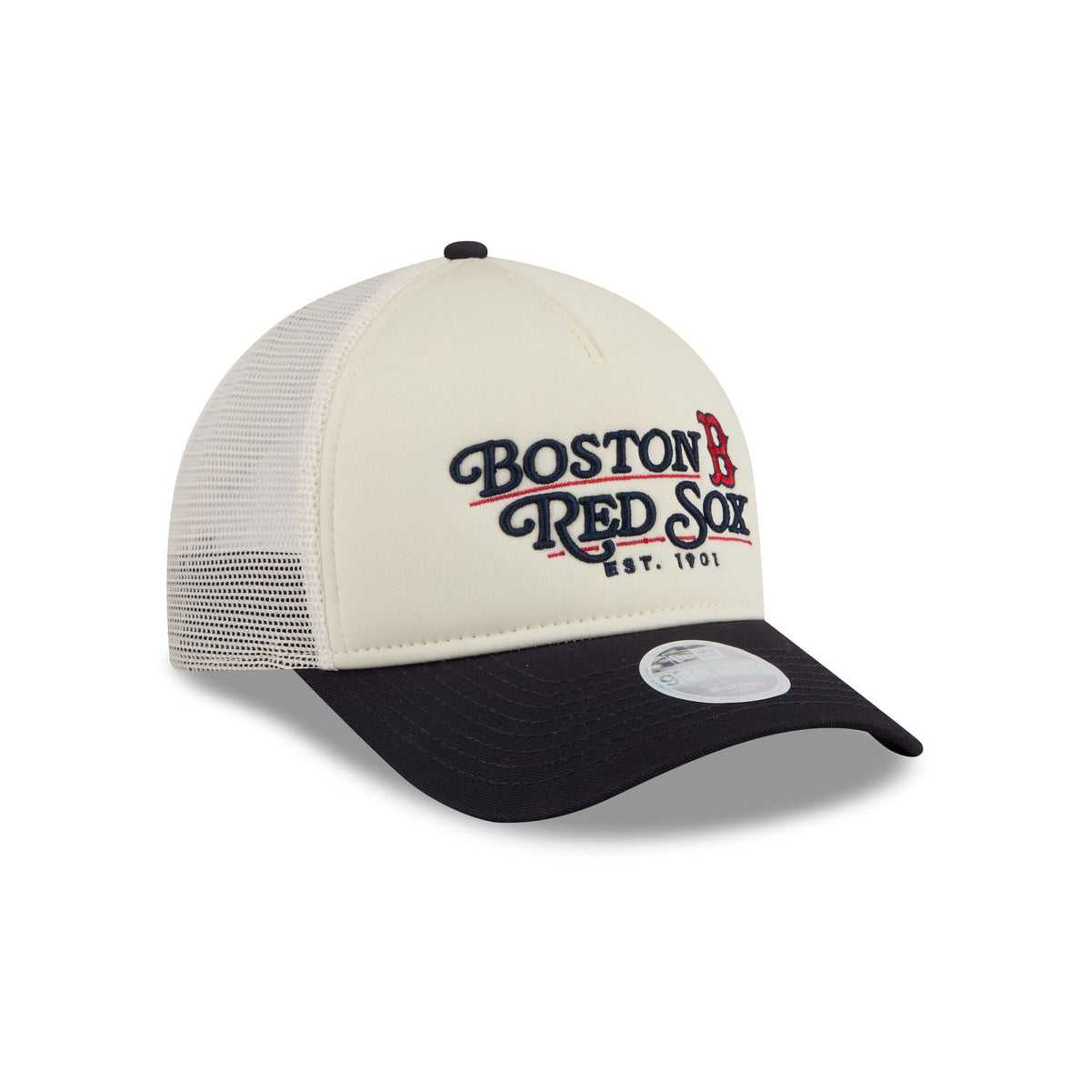 Boston Red Sox Retro Chrome Women's White 9FORTY M-Crown A-Frame Trucker Hat