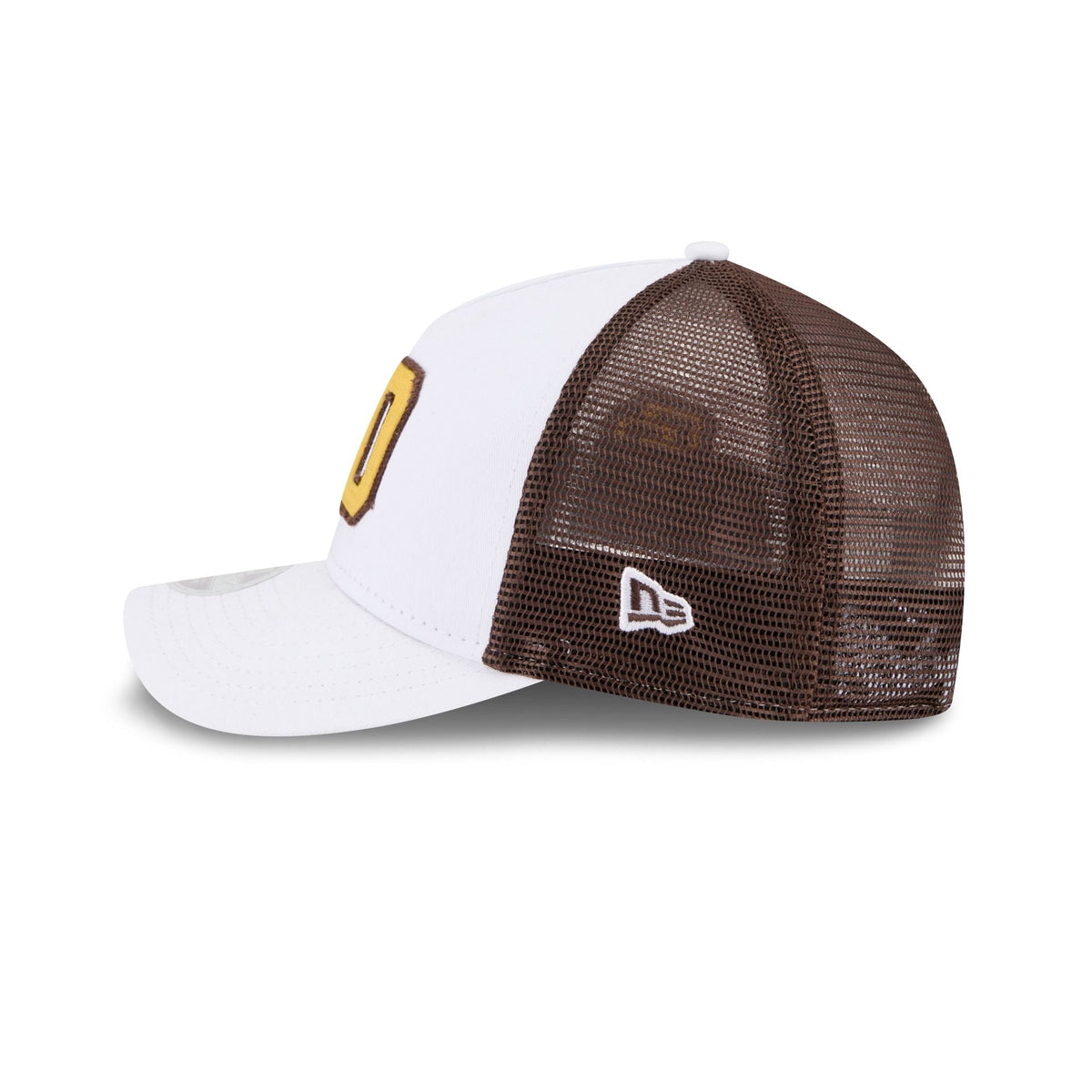 San Diego Padres Optic White Felt Logo Women's 9FORTY M-Crown A-Frame Trucker Hat