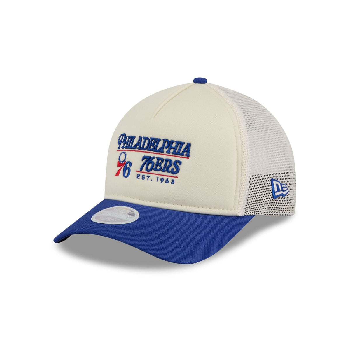 Philadelphia 76ers Retro Chrome Women's White 9FORTY M-Crown A-Frame Trucker Hat