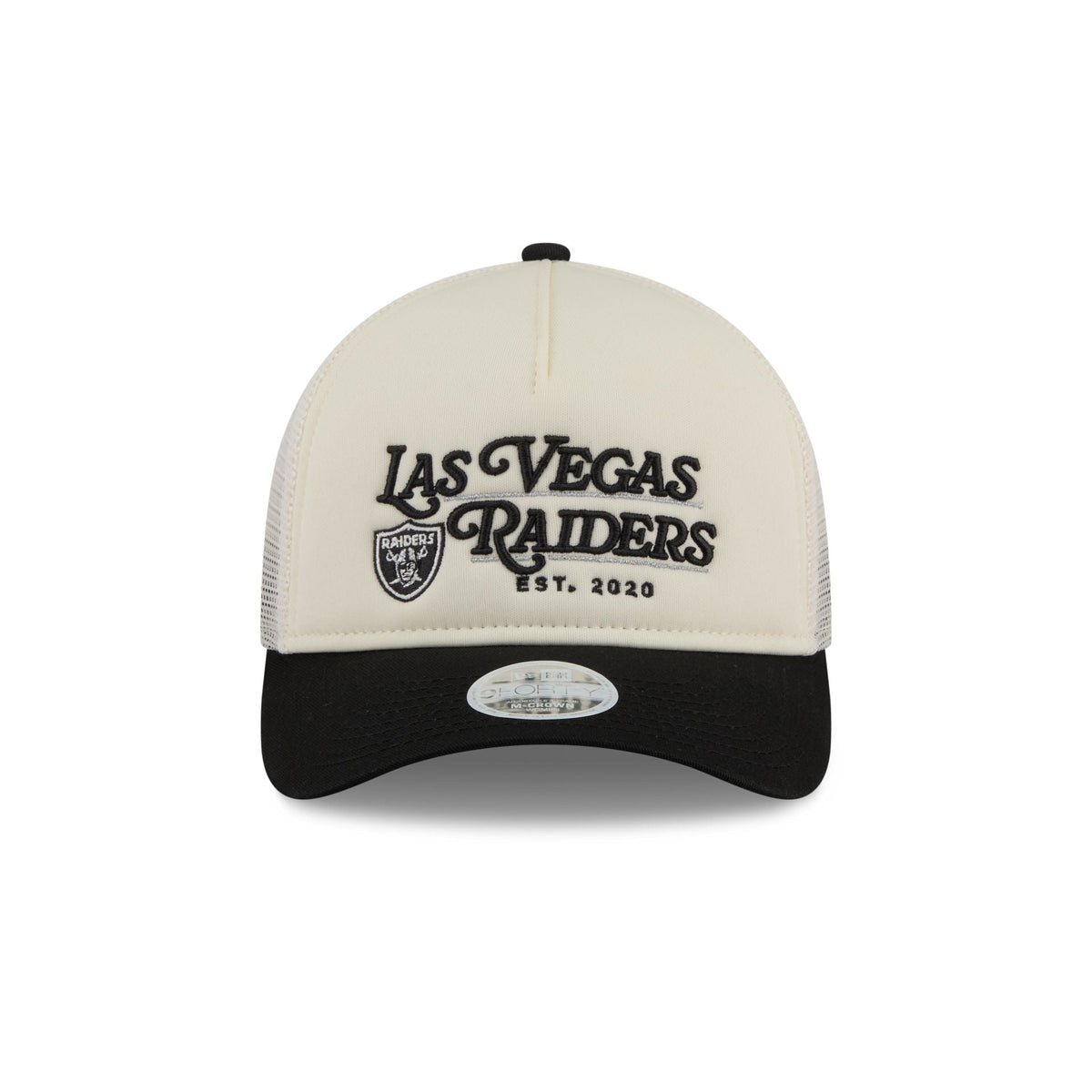 Las Vegas Raiders Retro Chrome Women's White 9FORTY M-Crown A-Frame Trucker Hat