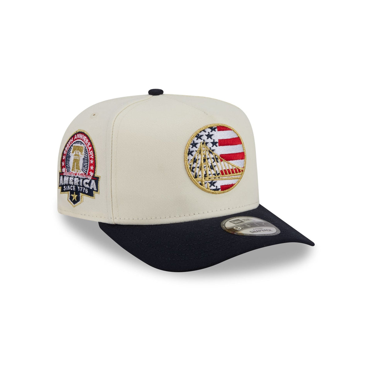 Golden State Warriors Chrome White Stars and Stripes 9FIFTY A-Frame Snapback Hat