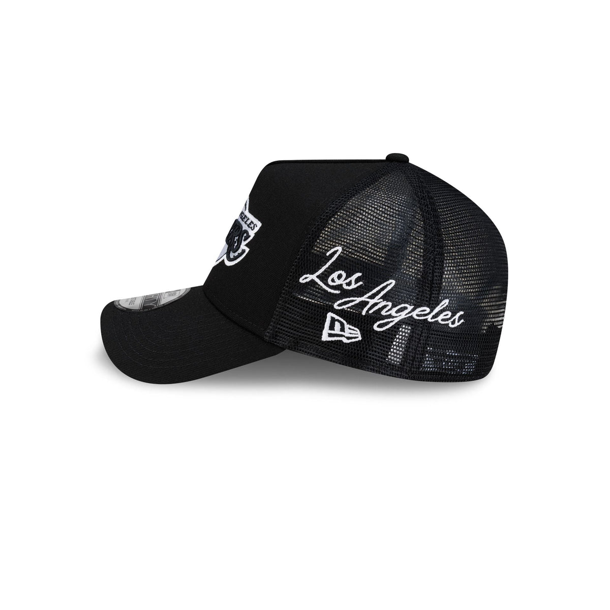 Los Angeles Lakers Side Script Black 9FORTY A-Frame Trucker Hat