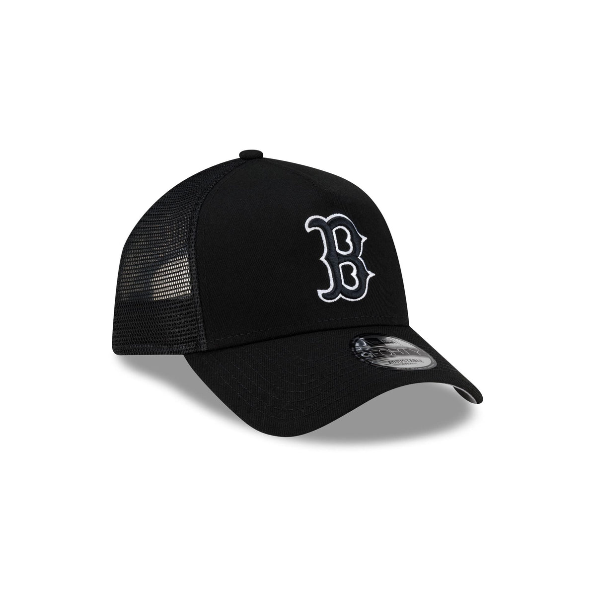 Boston Red Sox Side Script Black 9FORTY A-Frame Trucker Hat