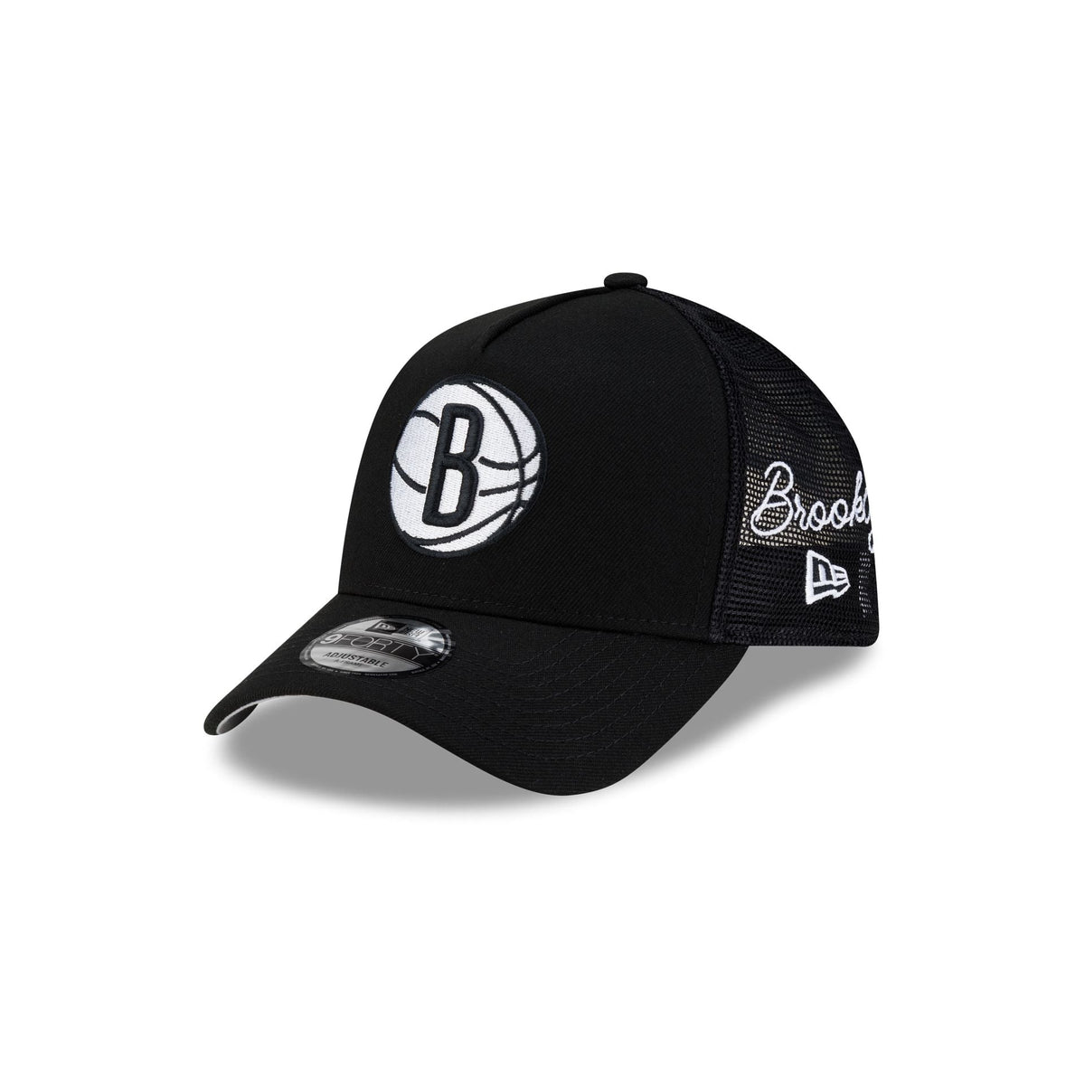 Brooklyn Nets Side Script 9FORTY A-Frame Trucker Hat