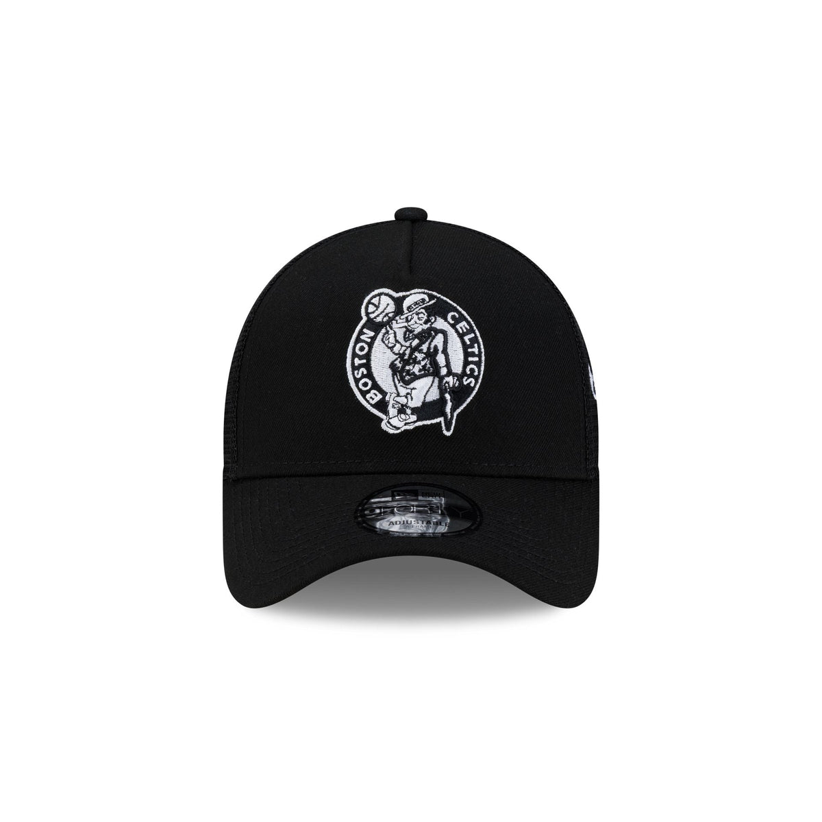 Boston Celtics Side Script Black 9FORTY A-Frame Trucker Hat