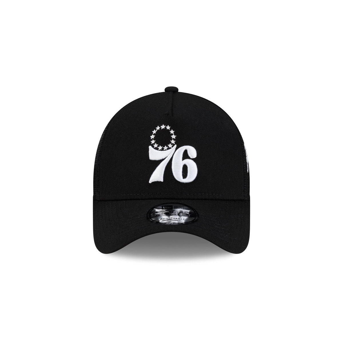 Philadelphia 76ers Side Script Black 9FORTY A-Frame Trucker Hat