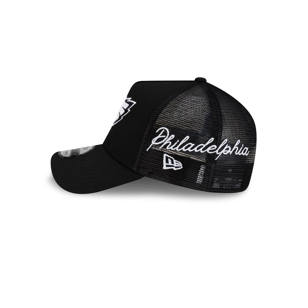 Philadelphia Eagles Side Script Black 9FORTY A-Frame Trucker Hat