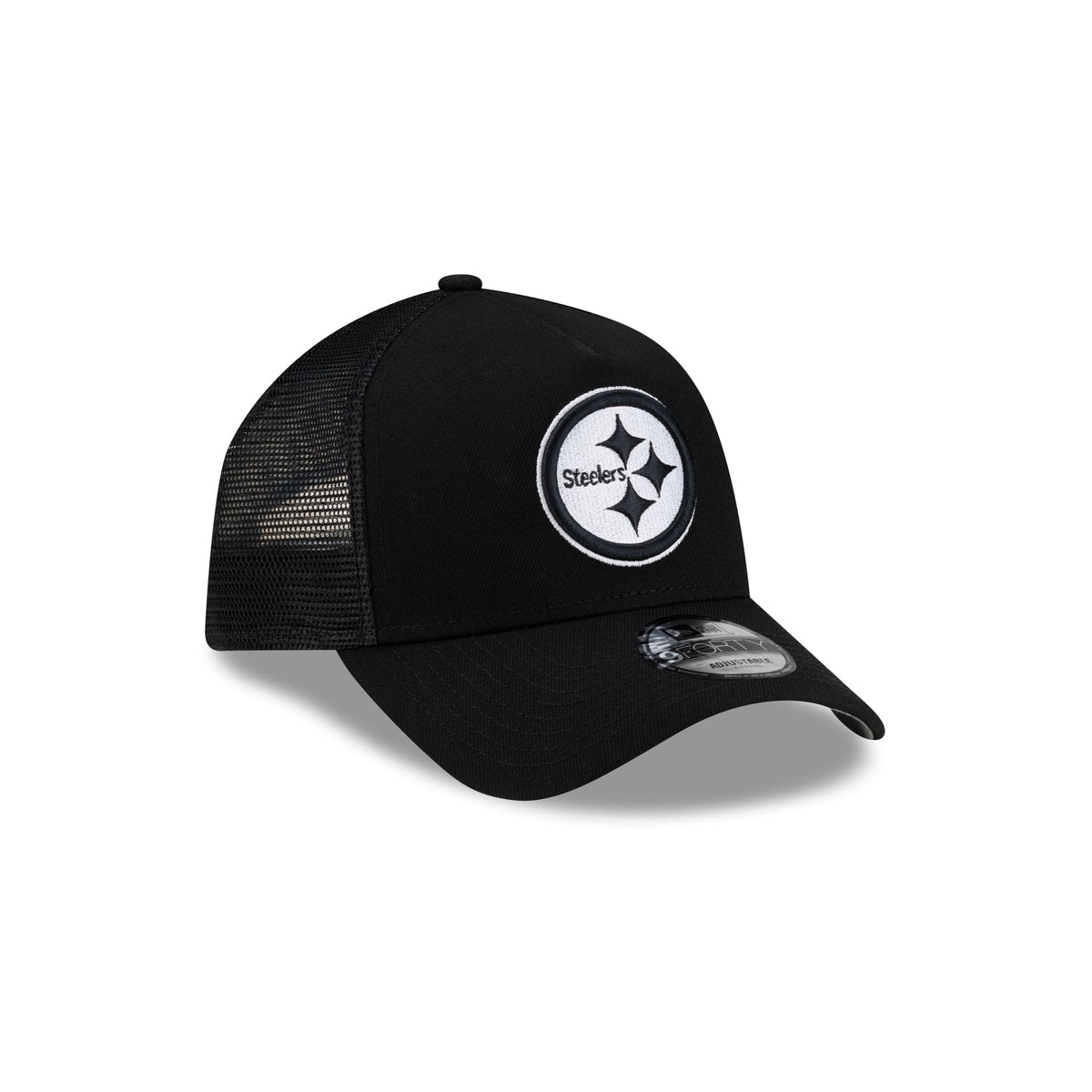Pittsburgh Steelers Side Script Black 9FORTY A-Frame Trucker Hat