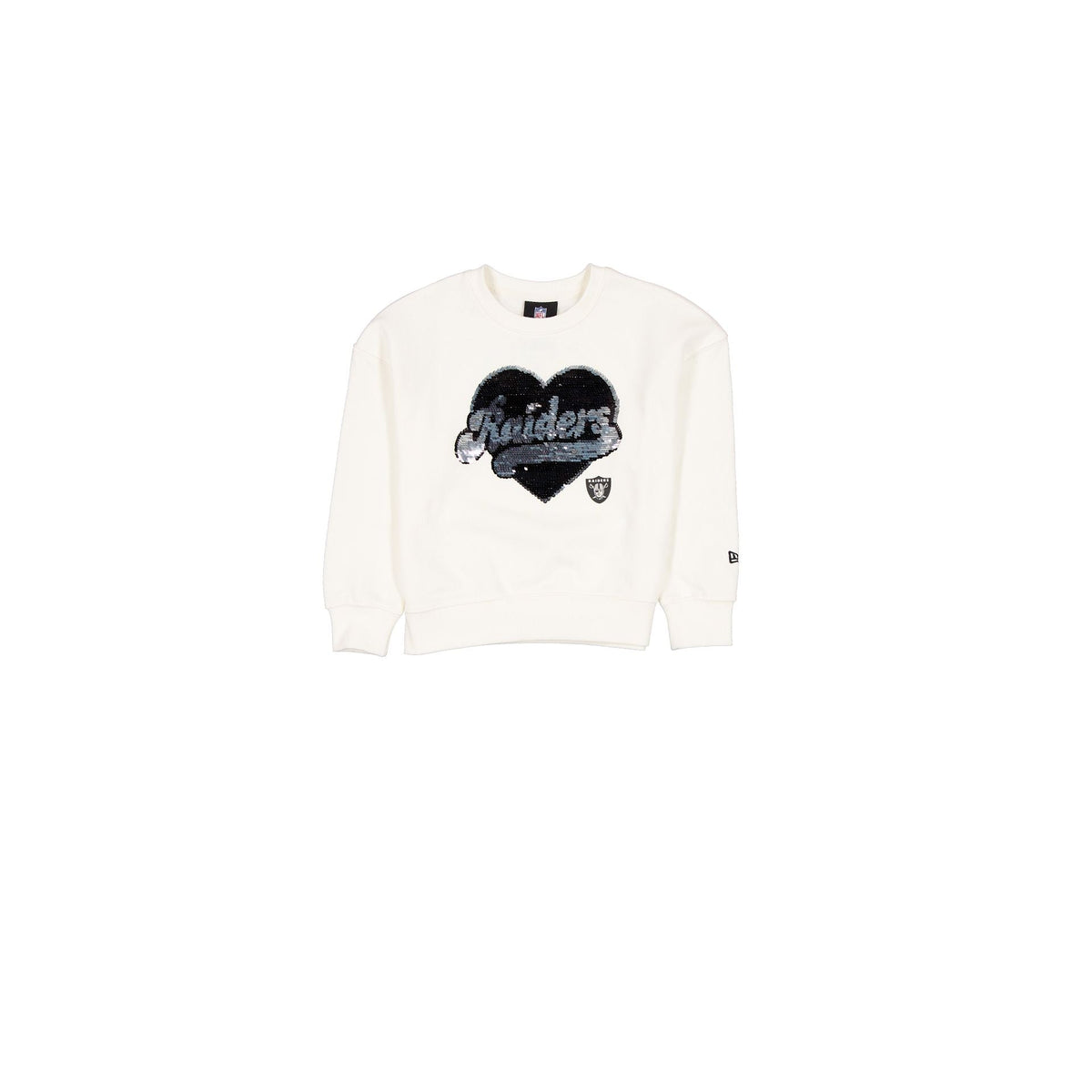 Las Vegas Raiders Girls Sequin Heart Chrome White Crewneck