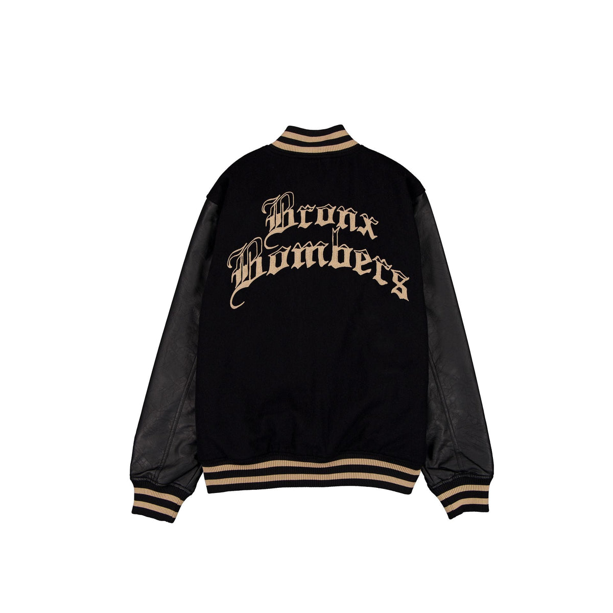New York Yankees Gothic Lettering Black Wool Varsity Jacket