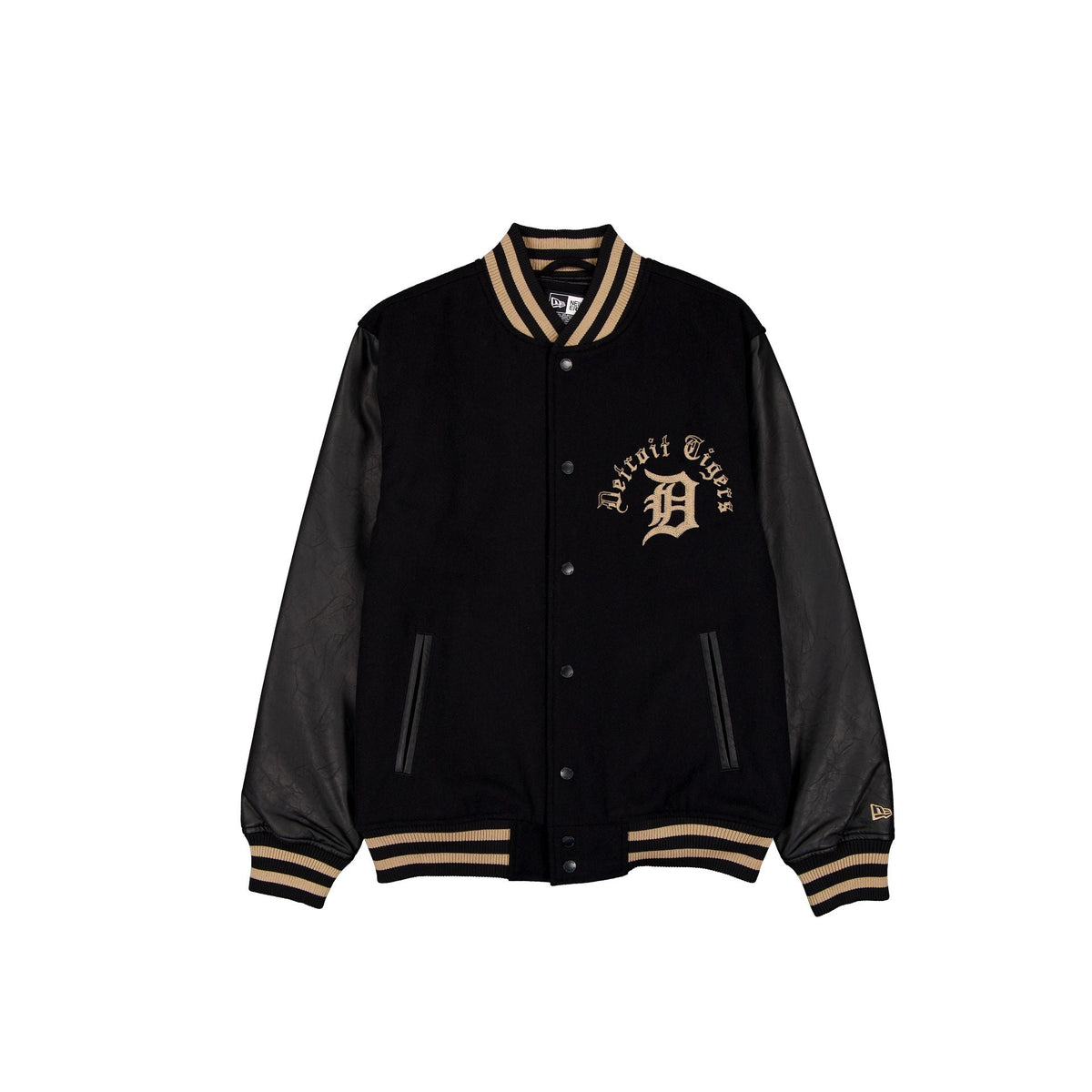Detroit Tigers Gothic Lettering Black Wool Varsity Jacket