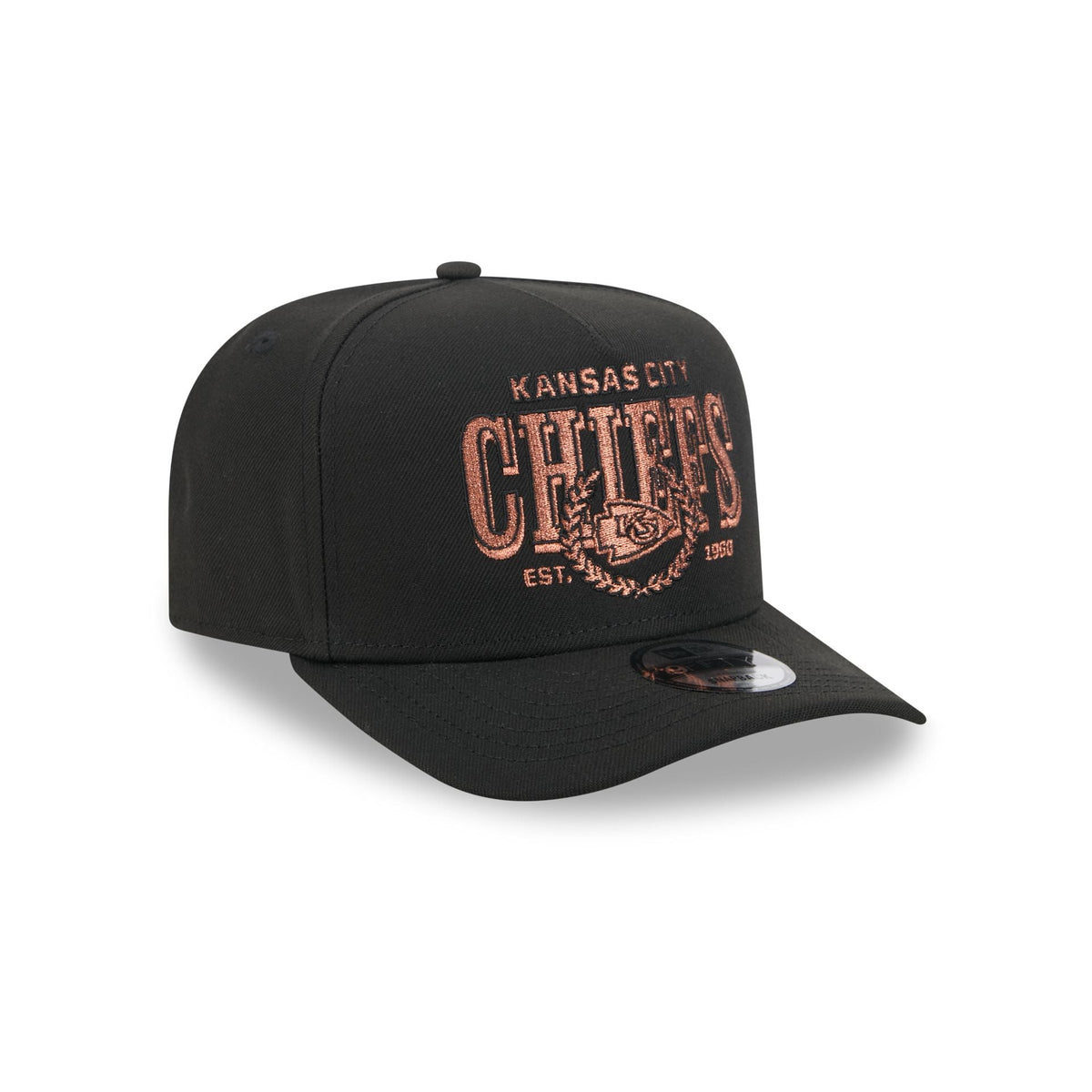 Kansas City Chiefs Gold Laurel Black 9FIFTY A-Frame Snapback Hat