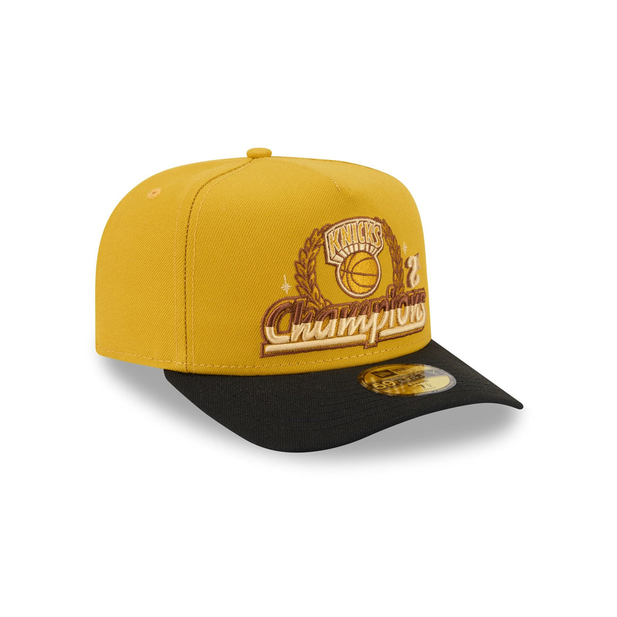 Just Caps Hardwood Classics Trophy Yellow New York Knicks 59FIFTY A-Frame Fitted Hat