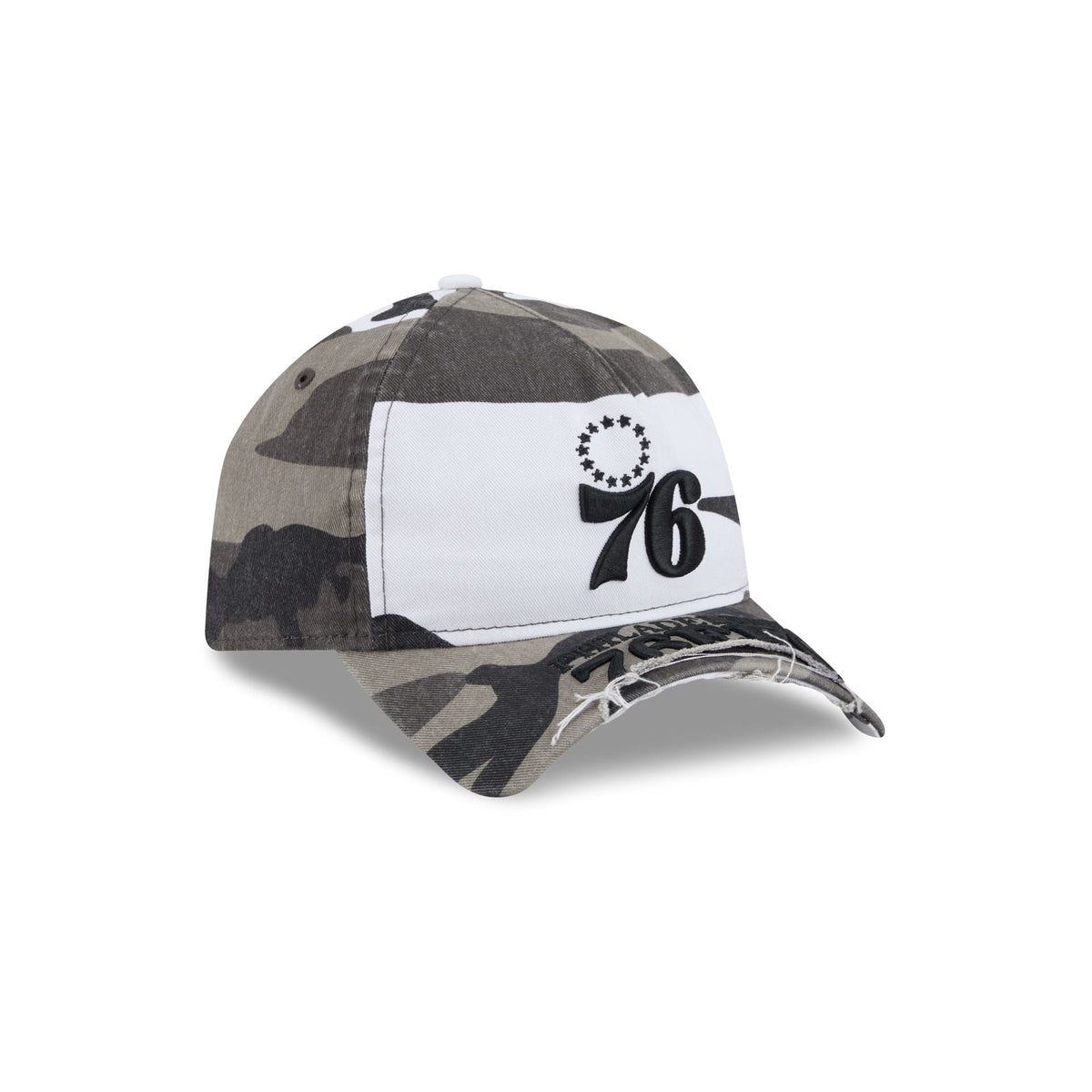 Philadelphia 76ers Washed Camo 9FORTY A-Frame Unstructured Cut-Off Visor Snapback Hat