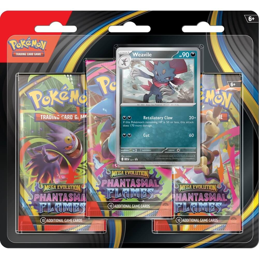 🔥2026 Christmas Gift🎄: Mega Evolution - Phantasmal Flames 3-Pack Blister (Weavile)